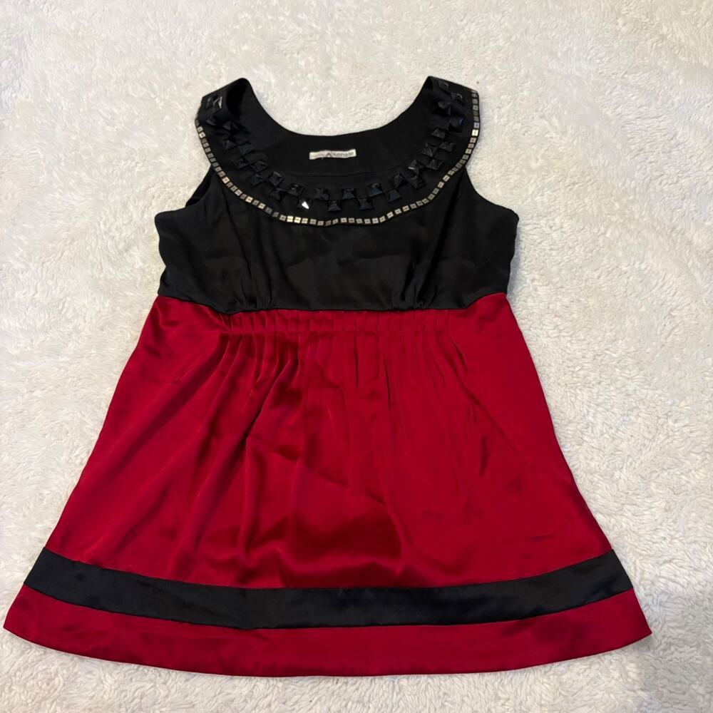 Kensie Y2K VTG Womens Red/Blk Silk Blouse Chic Preppy Going Out Fun Grunge Sz L